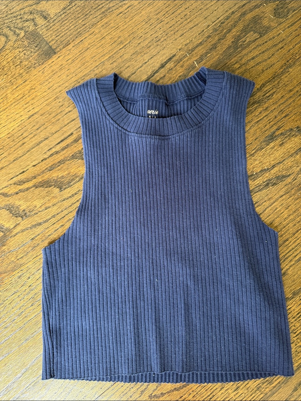 aerie Navy Ribbed Crewneck Crop Tank